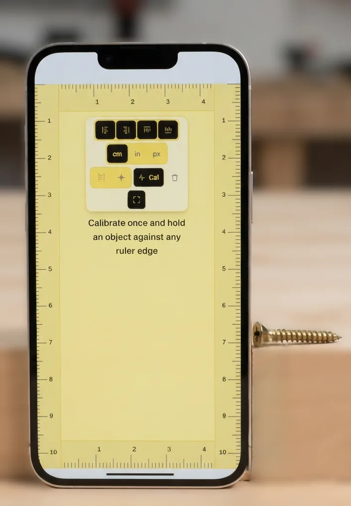 A screw measured against an online ruler on a phone screen
